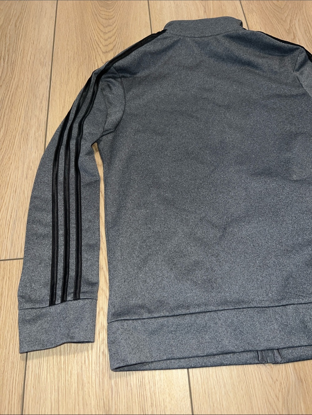 adidas Kid’s Gray Full-Zip Track Jacket with Black Stripes - Picture 10 of 11